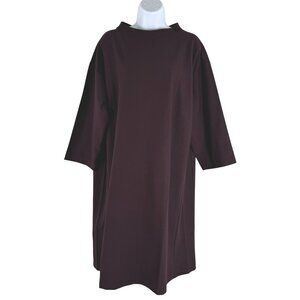 Eileen Fisher Funnel Neck Dress XL Brown Viscose Blend Stretch Crepe NWT DR-1744